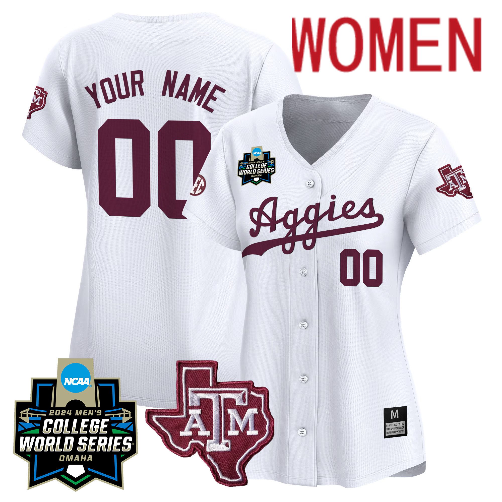 Women Texas A&M Aggies White 2024 College World Series Vapor Premier Limited Custom NCAA Jersey